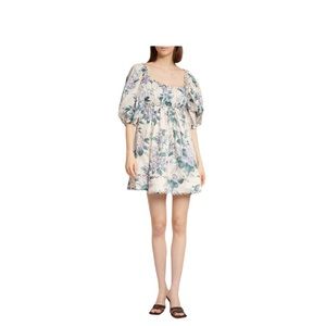 Zimmermann Floral Linen Mini Dress Pockets Puff Sleeve Size 0 AU/US 2 myTheresa